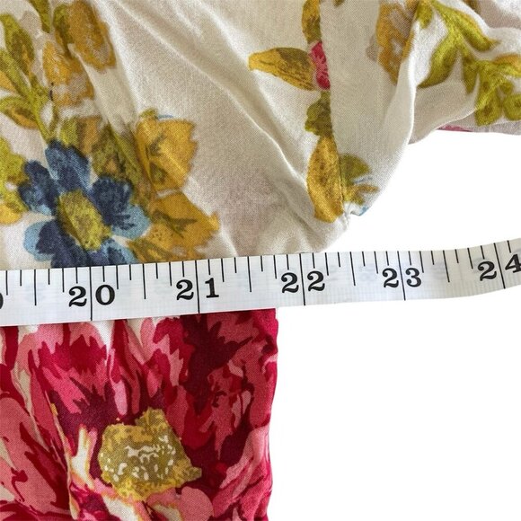 J Jill Petite L Cottage Floral Tunic Boho Boxy Blouse 3/4 Sleeve Lace Trim Rayon - Picture 10 of 16